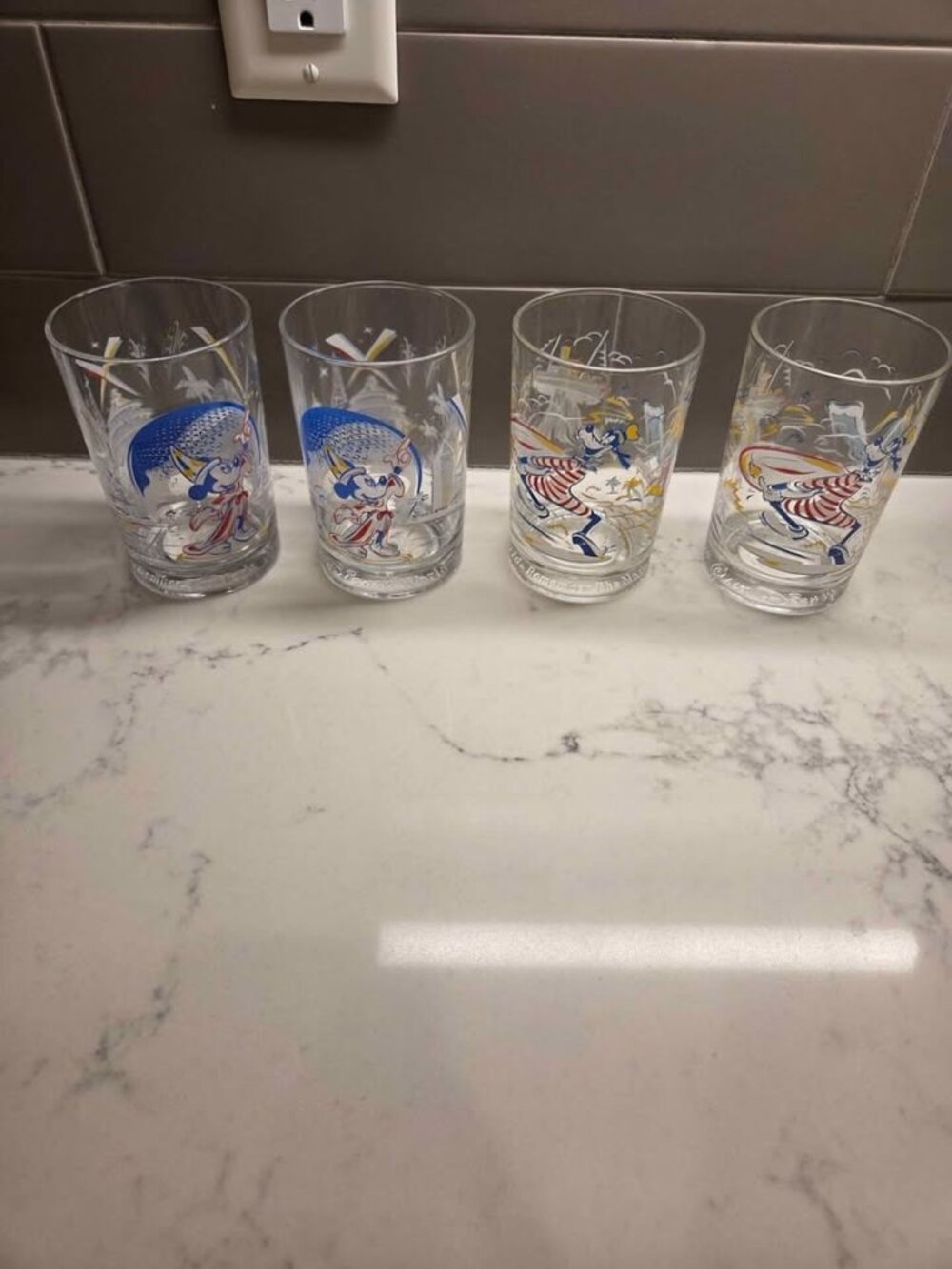 Walt Disney vintage glasses 4 total two Mickey two Goofy